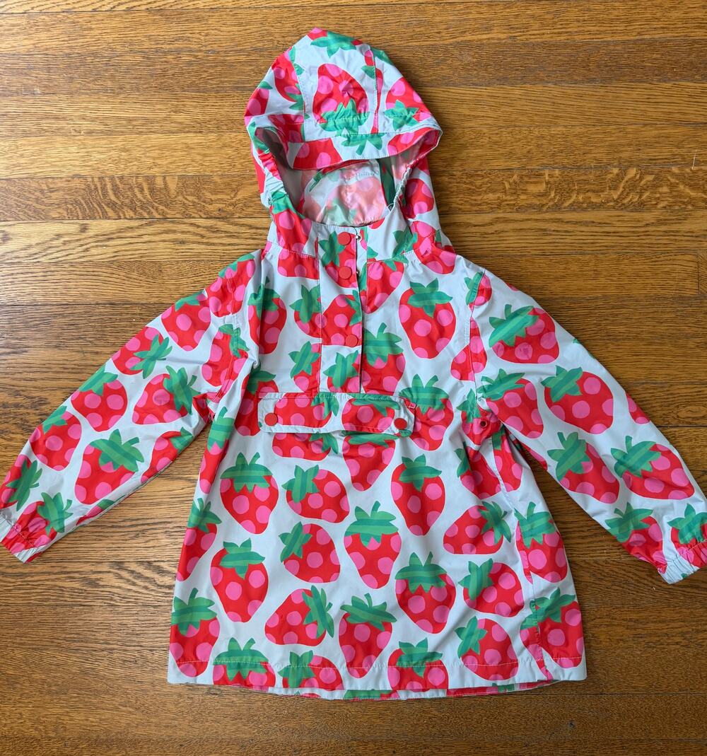 Mini Boden Girls' Pack Away Waterproof Strawberry Jacket 6-7